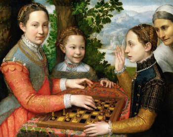 Sofonisba Anguissola : Lucia, Minerva and Europa Anguissola playing chess